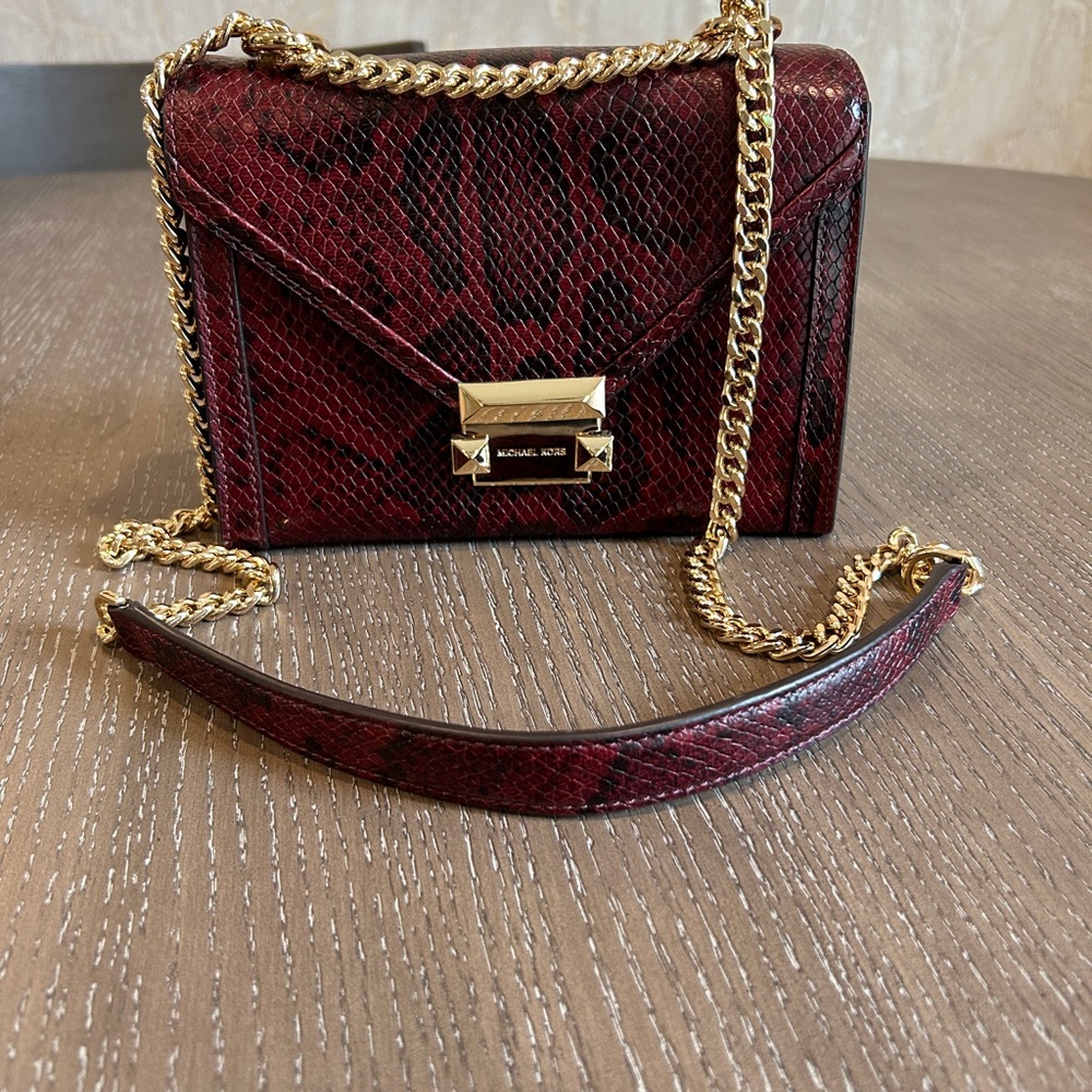 Michael Kors Burgundy Snake Print Crossbody Bag